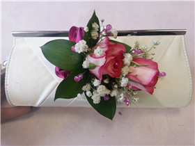 double rose and bead bag corsage