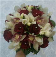 bridal loose tied bouquet burgandy and ivory